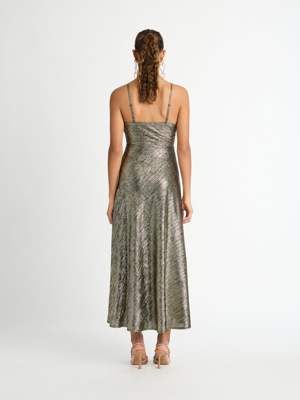 HOLLYWOOD MAXI DRESS IN GOLD BACK SHOT