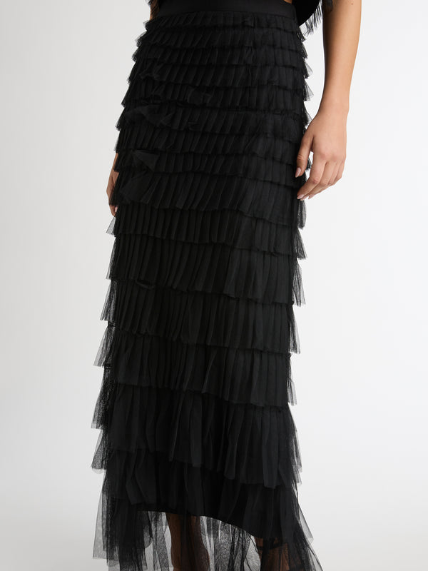 ELOSIE TULLE MAXI SKIRT IN BLACK CLOSE UP