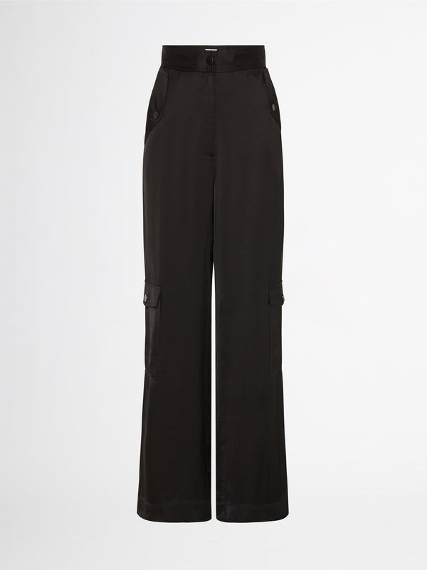 IVY SATIN CARGO PANT IN BLACK GHOST IMAGE