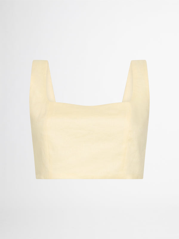 LEXI LINEN CROP TOP IN BUTTER GHOST IMAGE