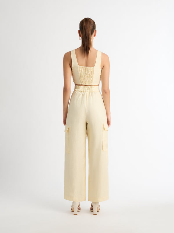LEXI LINEN CROP TOP IN BUTTER BACK SHOT