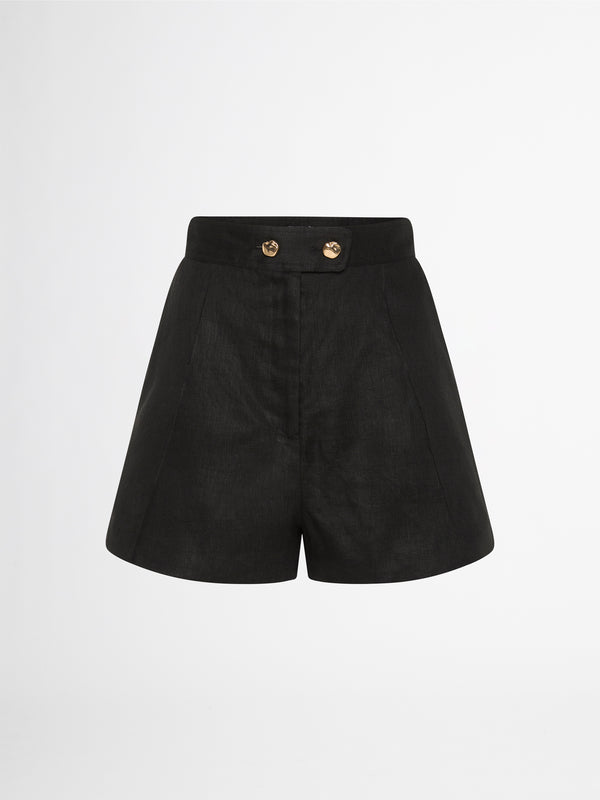 FRANKIE TAILORED LINEN SHORT IN BLACK GHOST IMAGE