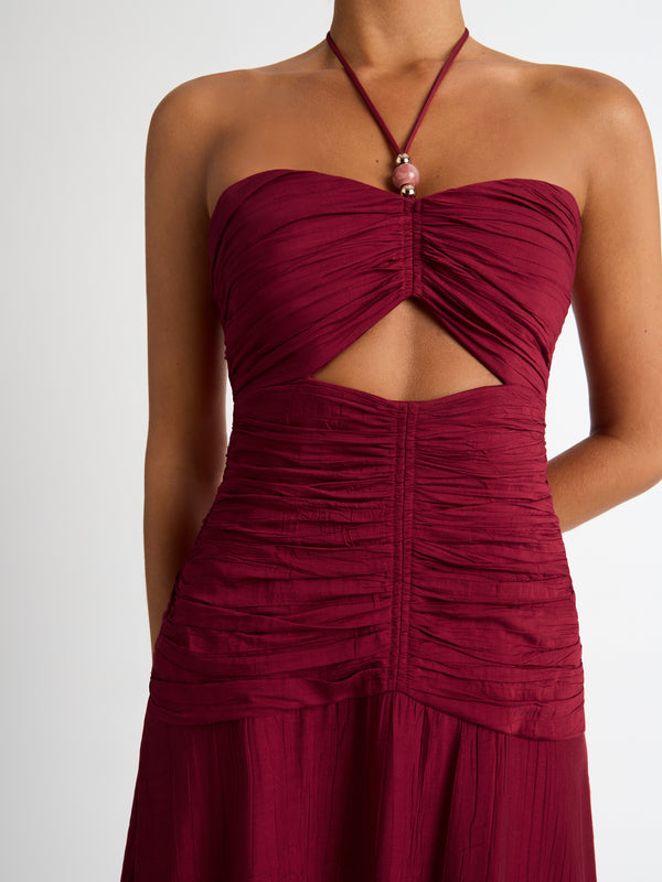 ASHLEA MAXI DRESS IN SCARLET RED CLOSE UP