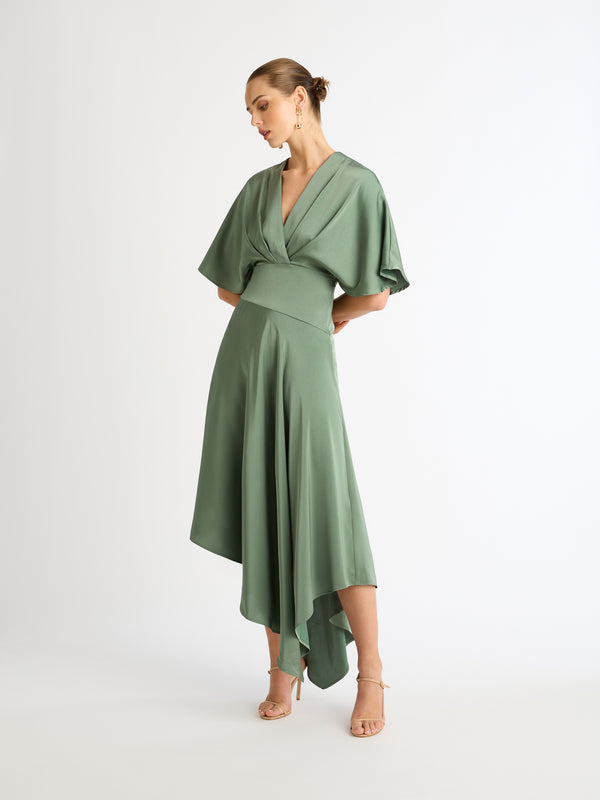 ANGELIC MAXI DRESS WITH SHORT BAT WING STYLE SLEEVES STYLED FRONT IMAGE