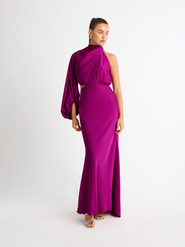 OLIVIA GOWN ONE SLEEVE DRESS WITH TRAIN HEM FRONT IMAGE