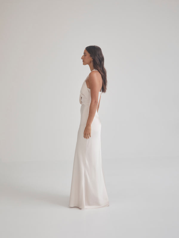 JOVANA GOWN IN OYSTER SIDE IMAGE