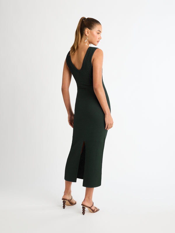 RONNY MIDI KNIT DRESS IN FOREST GREEN SIDE IMAGE