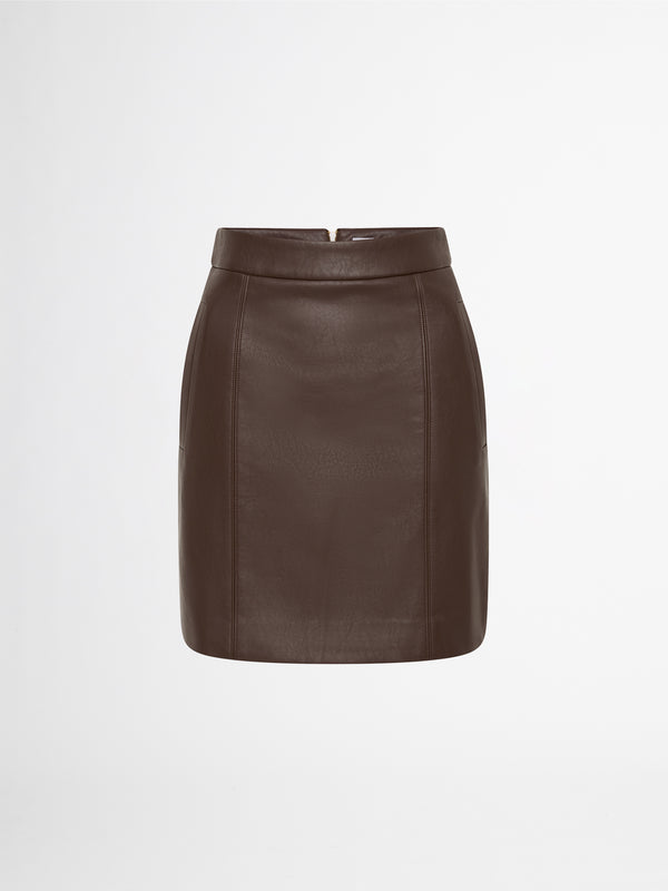 RIVAL FAUX LEATHER MINI SKIRT IN CHOCOLATE GHOST IMAGE