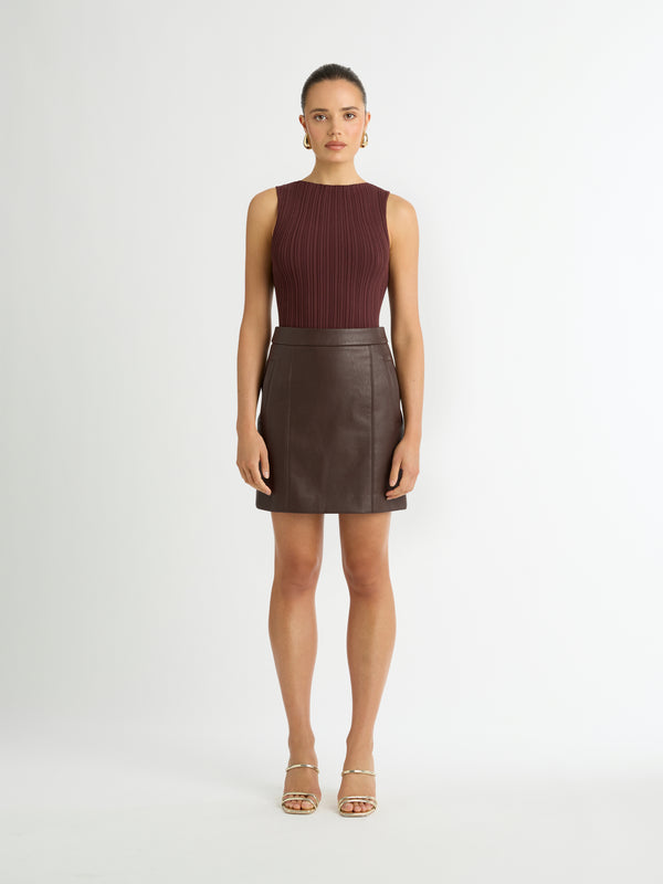 RIVAL FAUX LEATHER MINI SKIRT IN CHOCOLATE SAMMY FRONT IMAGE