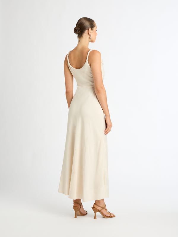 ANGELINA MIDI DRESS IN VANILLA WITH TWISTED STRAPS BACK IMAGE