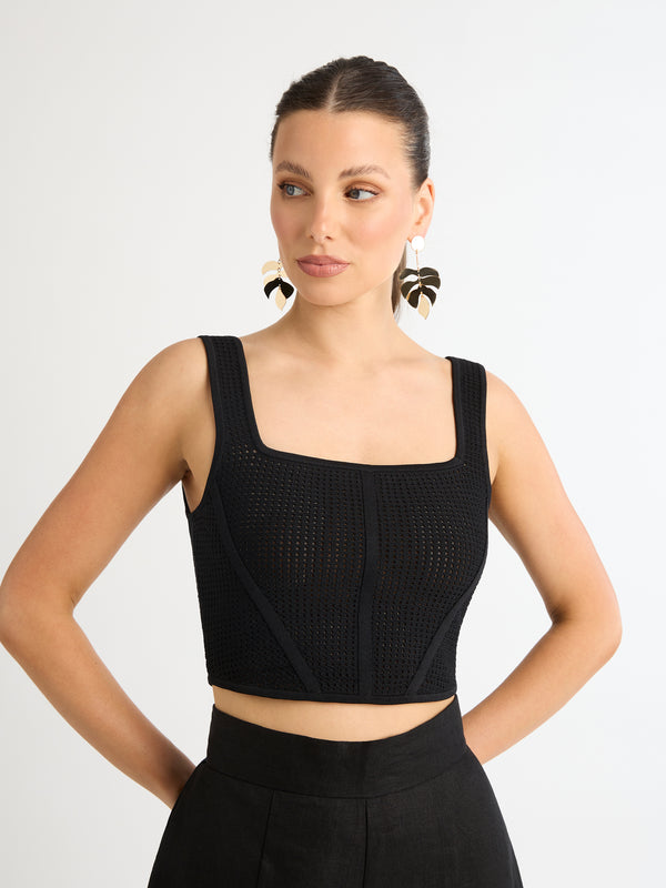 CAGE KNIT TOP IN BLACK DETAIL SHOT