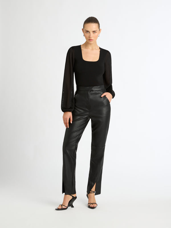 JAMIE FAUX LEATHER PANT IN BLACK FRONT IMAGE NO BELT