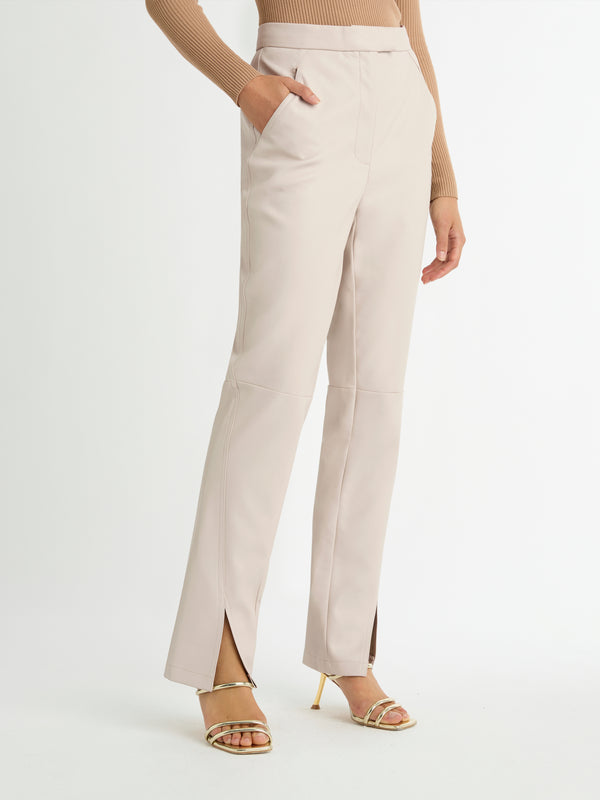 JAMIE FAUX LEATHER PANT IN BONE CLOSE UP IMAGE