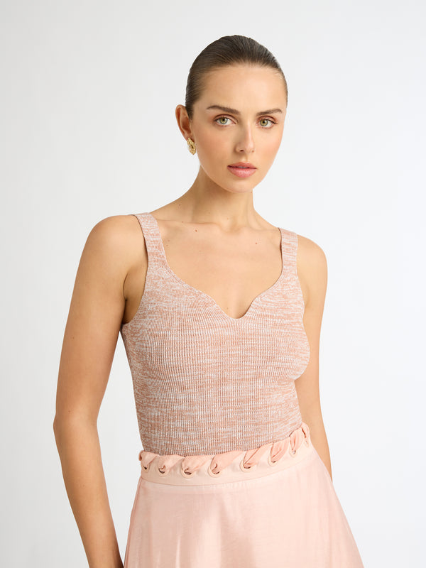 GEORGIA KNIT TOP IN COSMETIC PINK DETAIL IMAGE