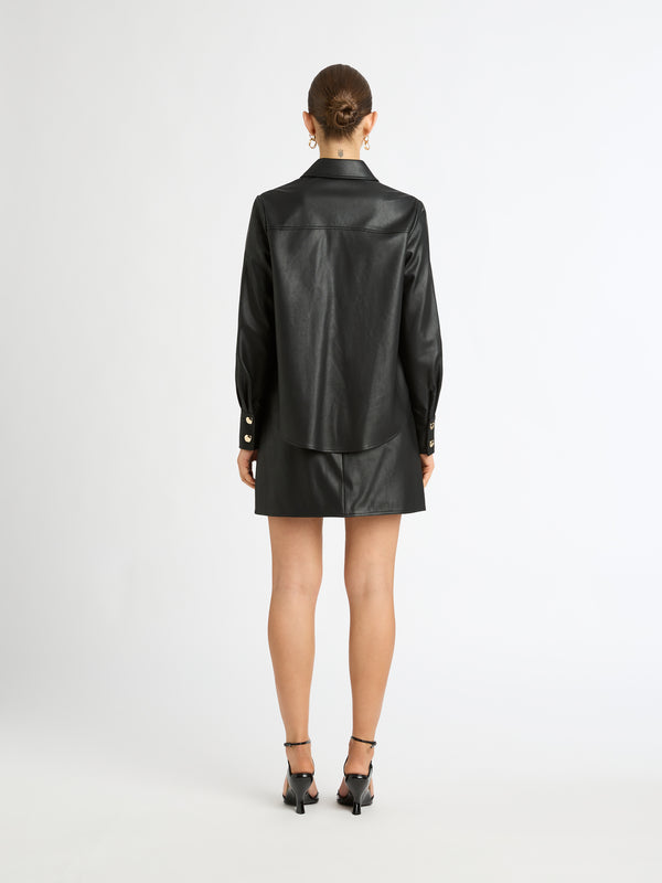JAMIE FAUX LEATHER SHIRT IN BLACK BACK IMAGE