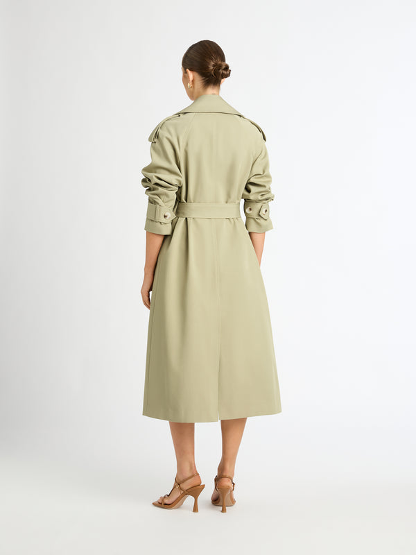 IVY TRENCH COAT IN LIGHT OLIVE BACK IMAGE