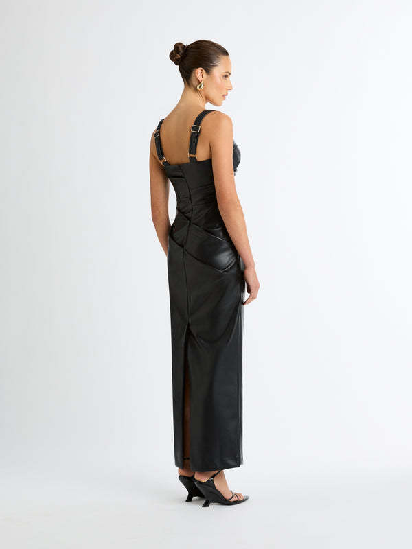 AMSTERDAM FAUX LEATHER MAXI DRESS IN BLACK SIDE IMAGE