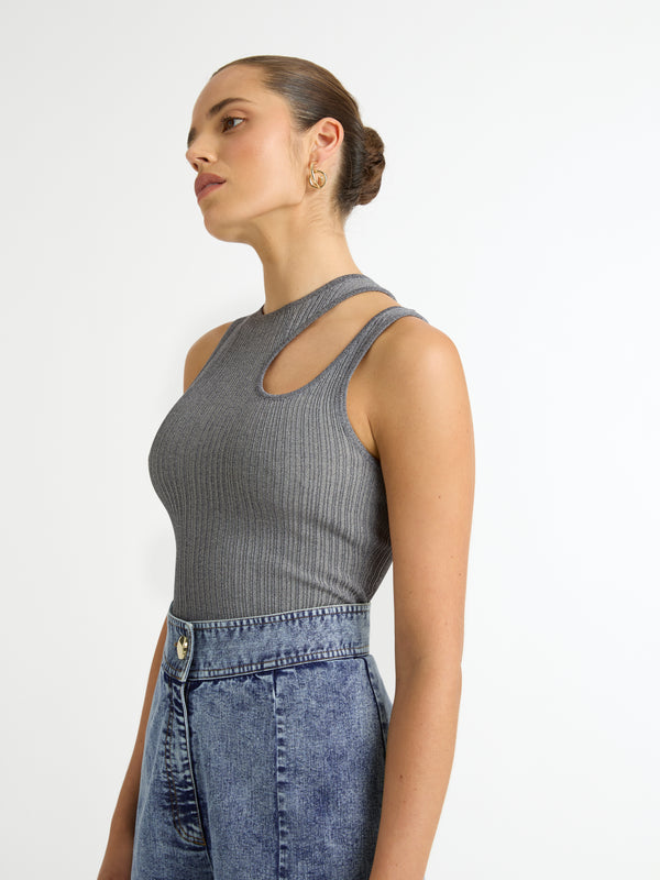 CAMILLE TOP IN CHARCOAL MARLE DETAILED IMAGE