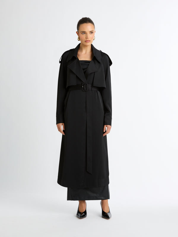 ZOE TRENCH IN BLACK FRONT IMAGE STYLED
