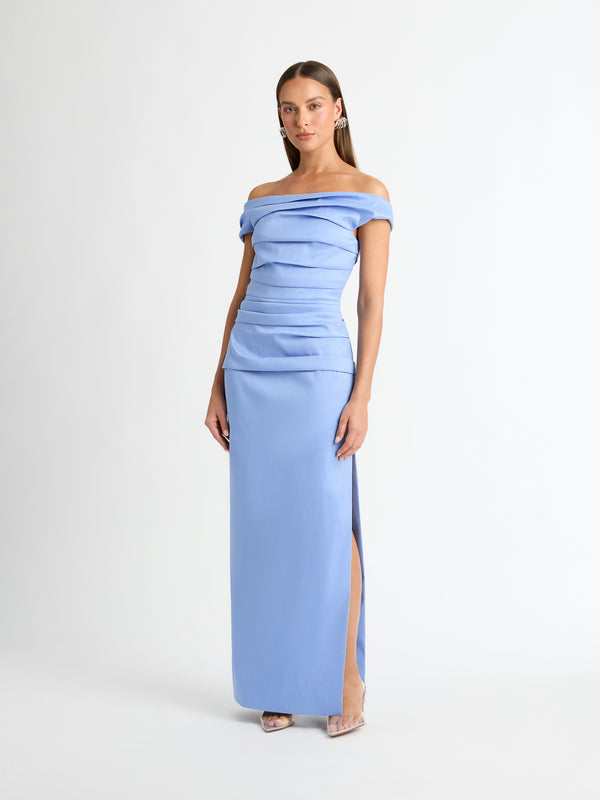 ELISSA GOWN BLUE FRONT IMAGE STYLED