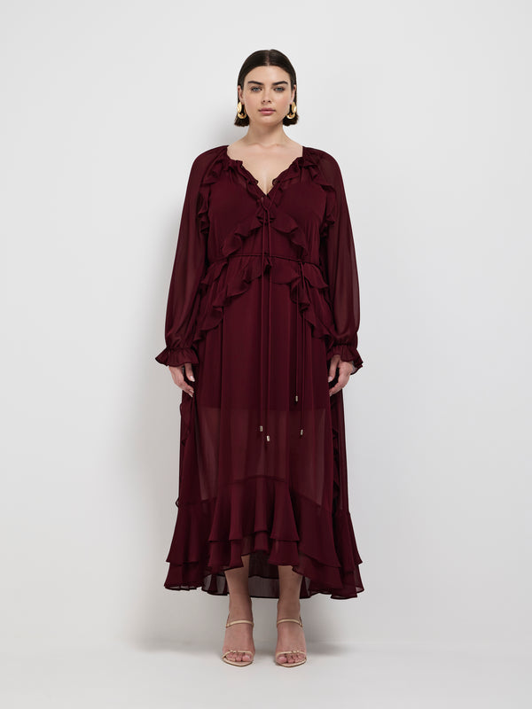 Size16 SHEIKE Clara Maxi Dress Burgundy 1007385 Front Image