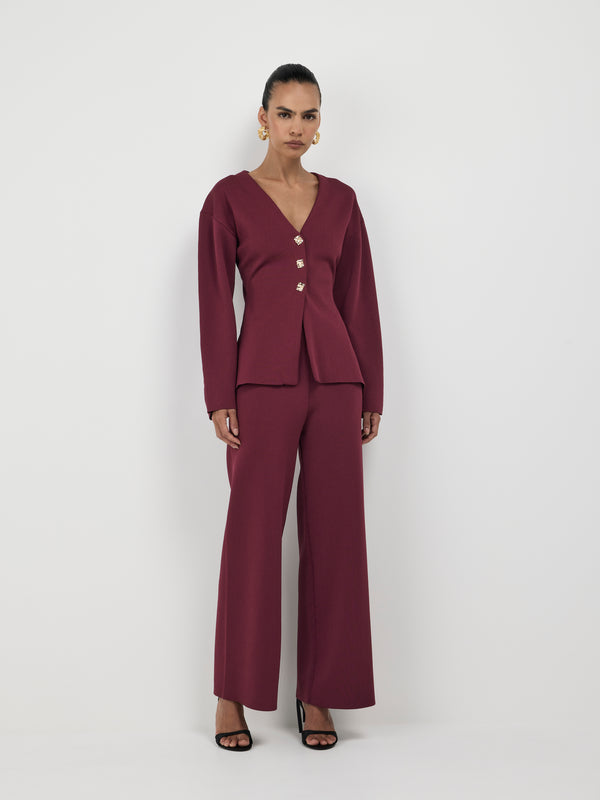 SHEIKE Bailey Knit Pant Burgundy 1007491 Front Styled Image