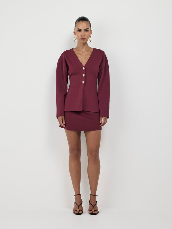 SHEIKE Bailey Knit Mini Skirt Burgundy 1007492 Front Styling Image