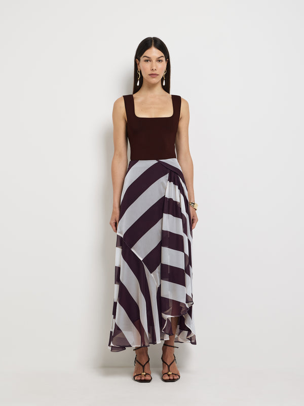 SHEIKE Lola Maxi Skirt Chocolate Stripe 1007735 Front Image