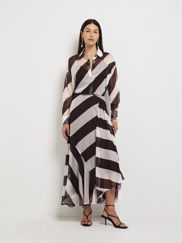 SHEIKE Lola Maxi Skirt Chocolate Stripe 1007735 Front Styled Image