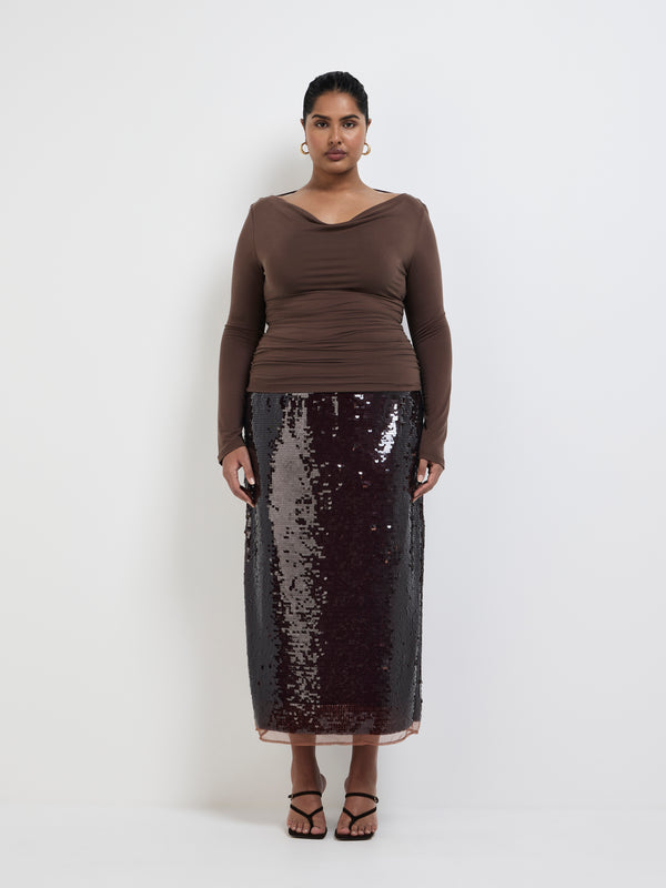 Size16 SHEIKE Valerie Midi Skirt Chocolate 1007831 Front Image