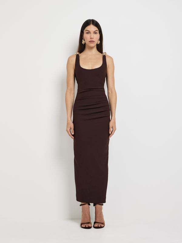 Size6 SHEIKE Azaria Midi Dress Chocolate 1007857 Front Image