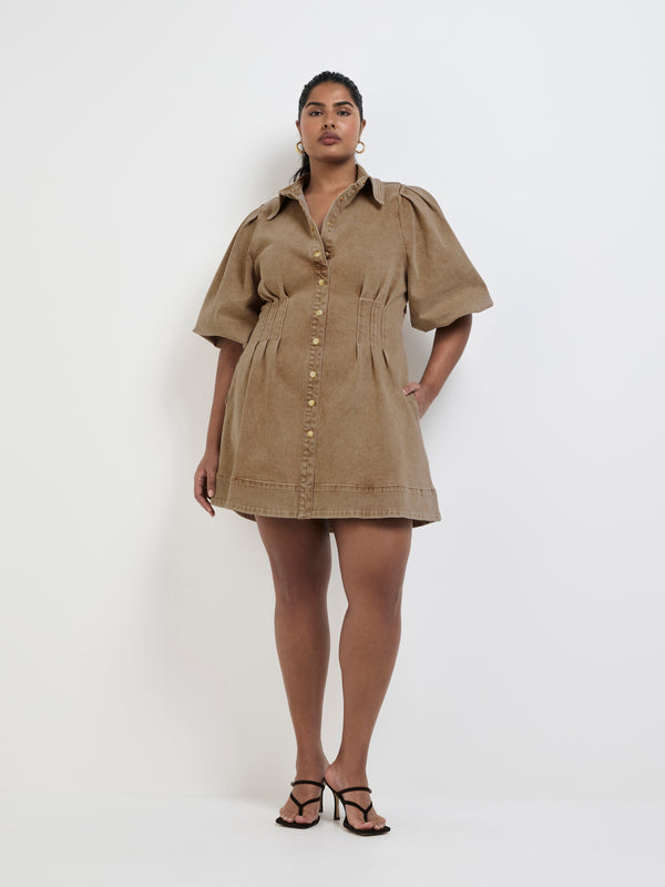 LUCIE DRESS, front view on size 16 model