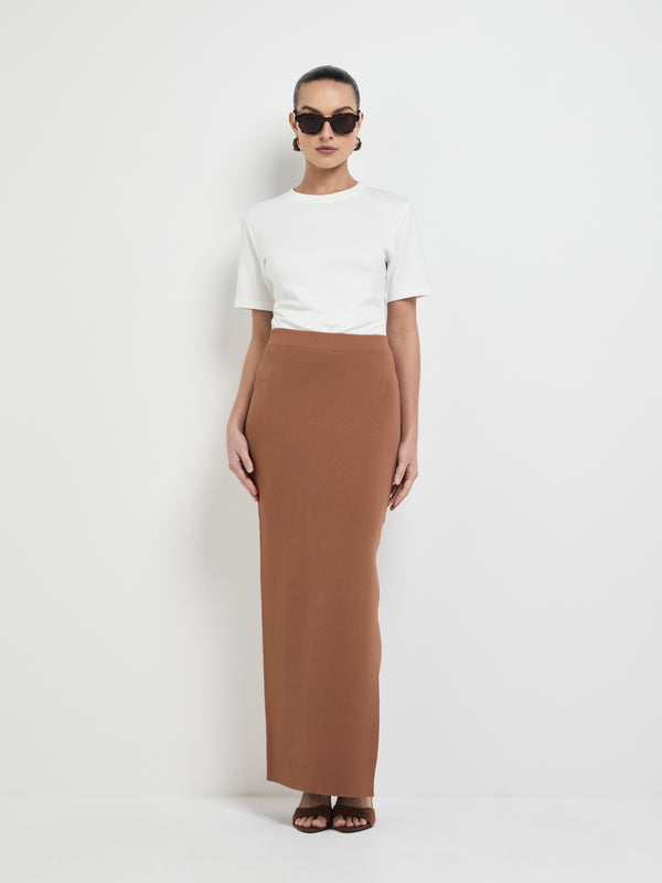 SHEIKE Maci Knit Skirt Mocha 1007990 Front Styled Image
