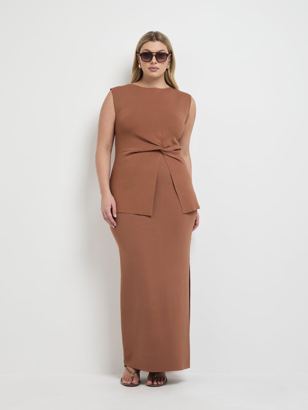 Size16 SHEIKE Maci Knit Skirt Mocha 1007990 Front Image