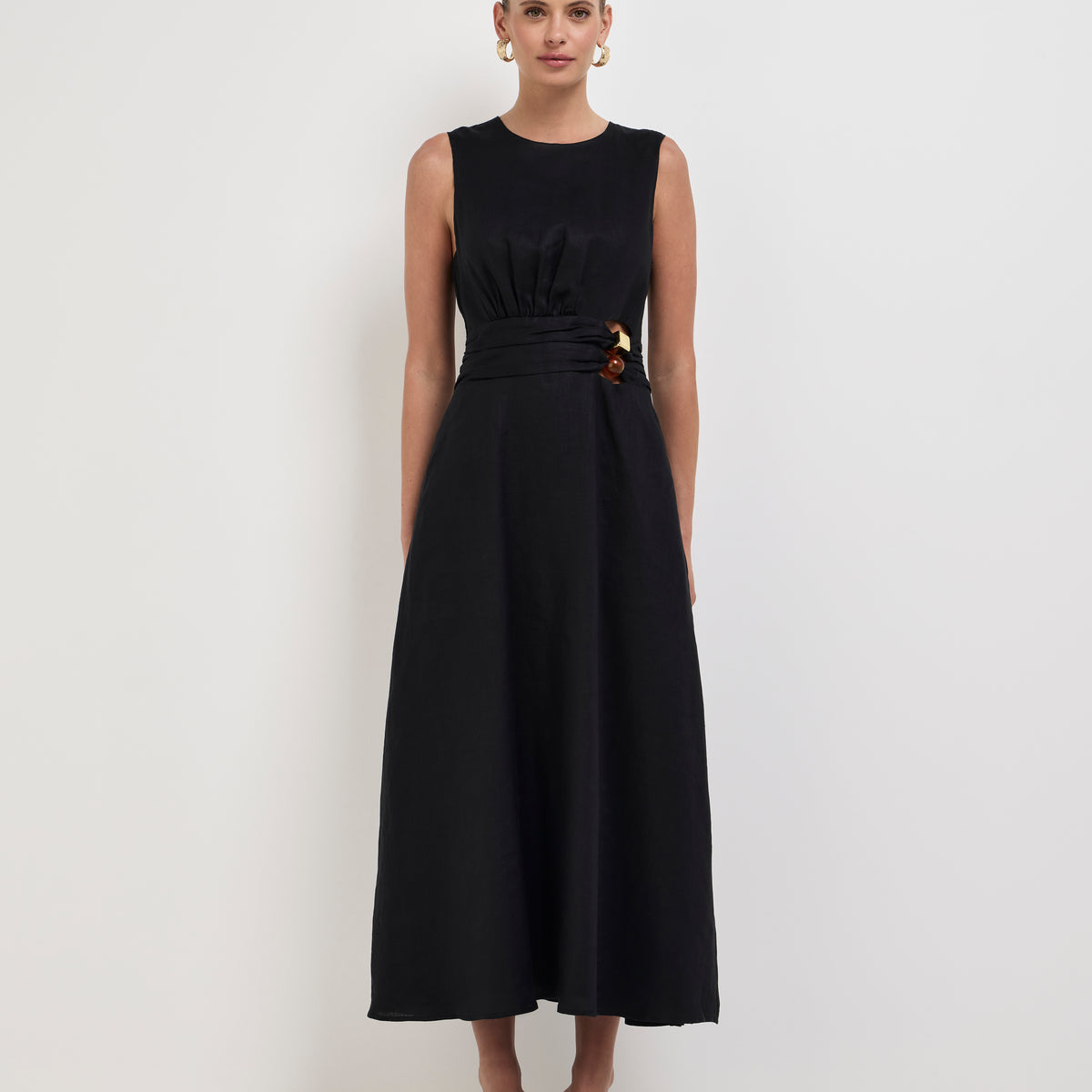 Luna Midi Dress Black | Linen Dress