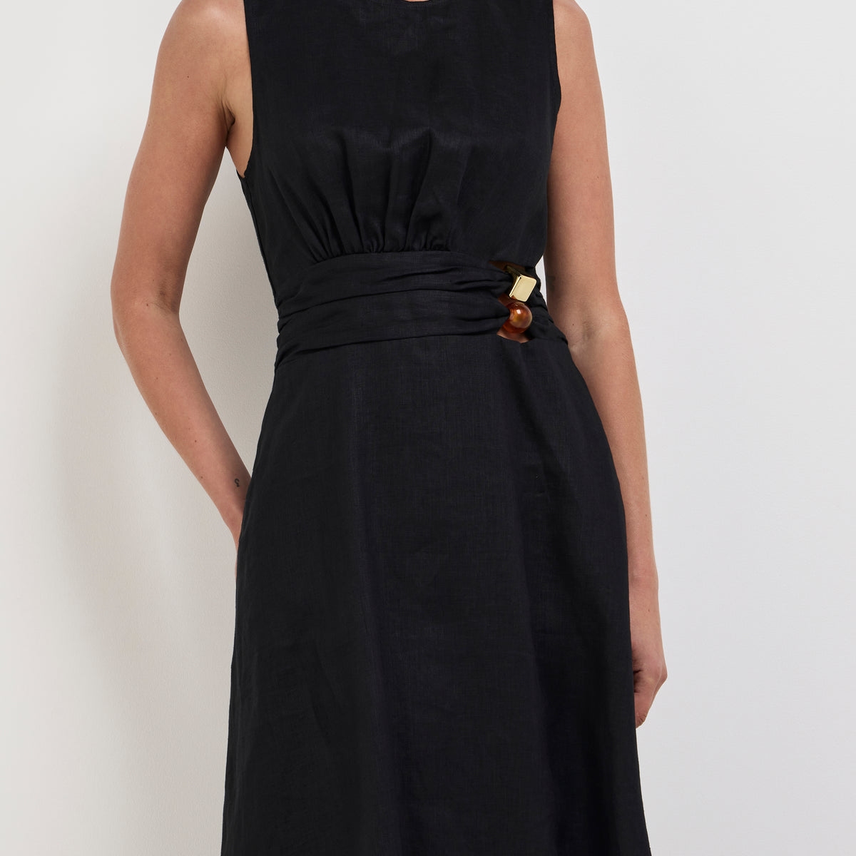 chinese dress ladies Luna Midi Dress Black | Linen Dress