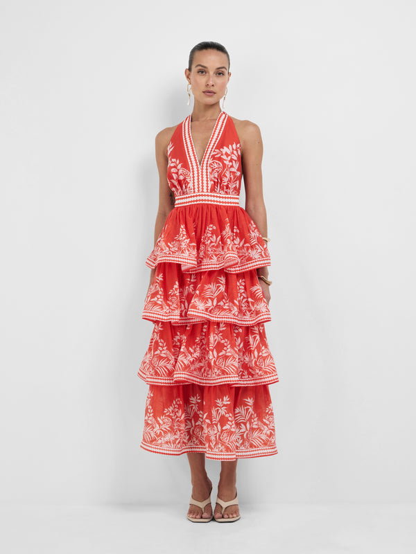 Size8 SHEIKE Ravello Palm Dress Red Print 1008256 Front Image