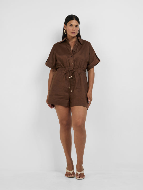 Size12 SHEIKE Ravello Playsuit Chocolate 1008369 Front Image