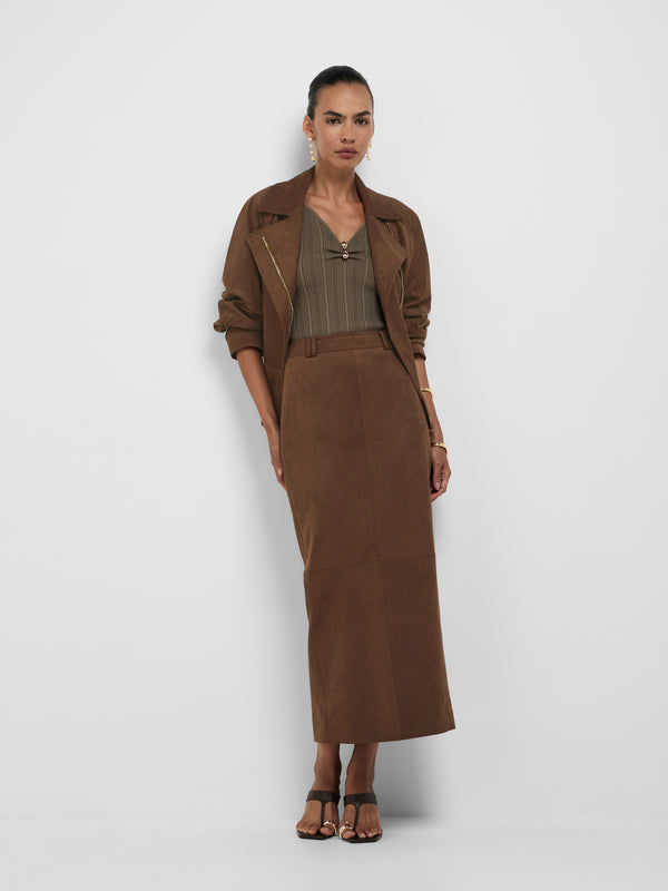 SHEIKE Tiana Midi Skirt Chestnut 1008586 Styled Front Image