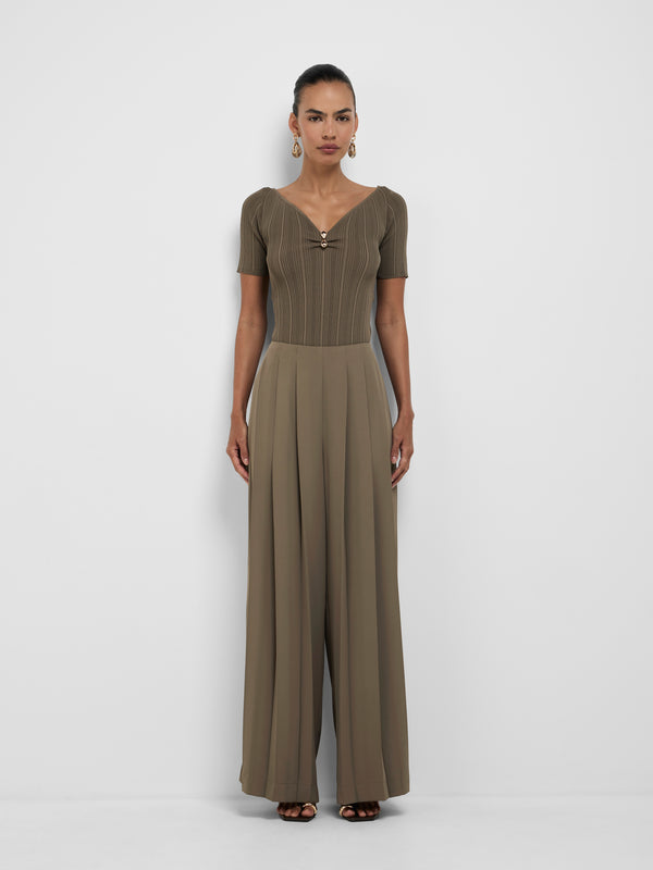 SHEIKE Skyler Knit Top Olive 1008622 Styled Front Image