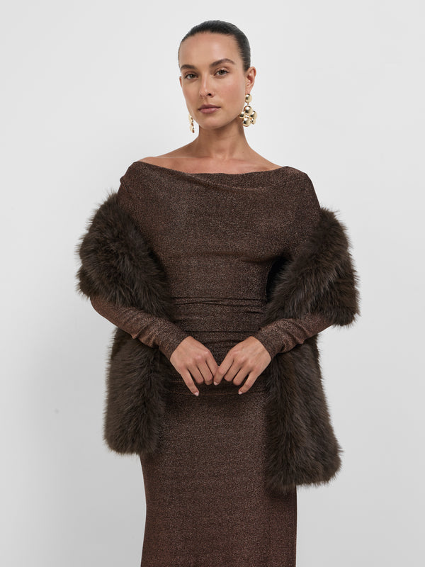 SHEIKE Aubry Fur Shawl Chocolate 1008678 Close Up Model Image