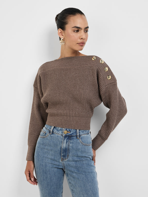 IMOGEN KNIT JUMPER, close-up detail on size 8 model