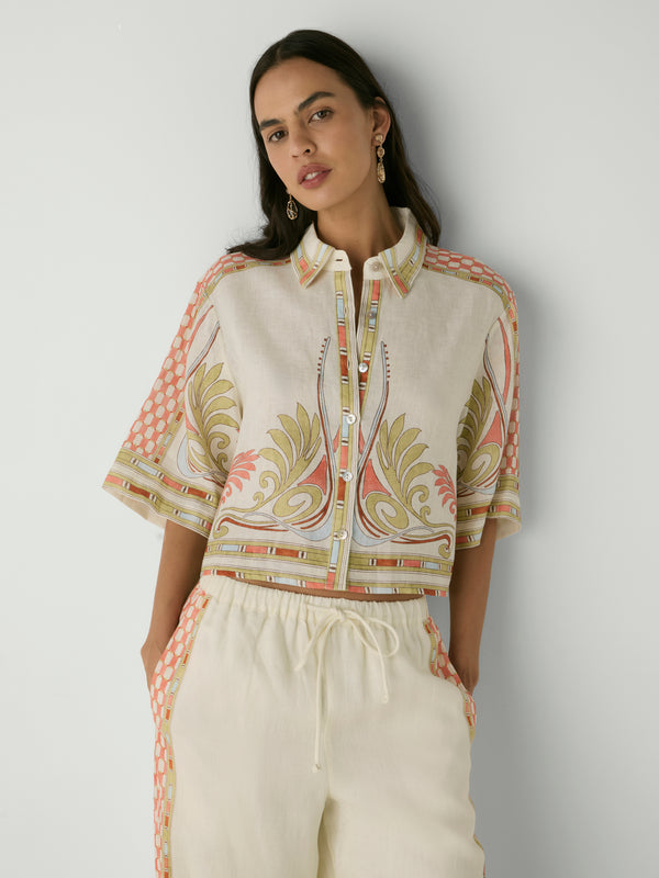 TROPICS SHIRT, close-up detail on size 8 model