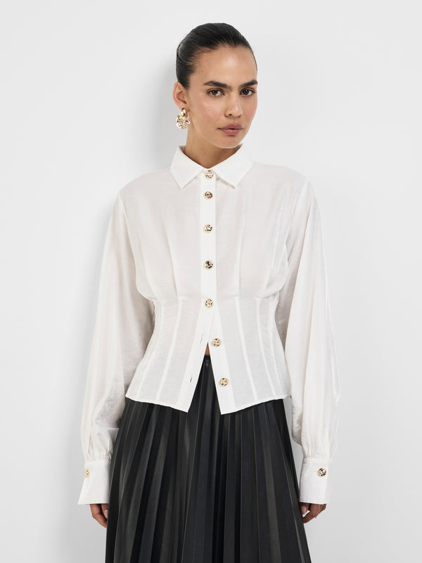JASMINA SHIRT, close-up detail on size 8 model
