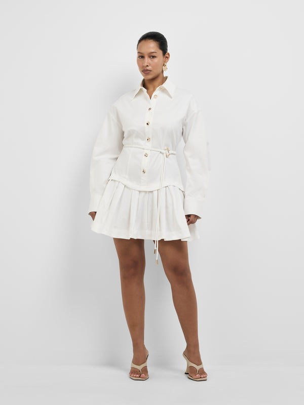 ANESKA MINI SHIRT DRESS, front view on size 12 model