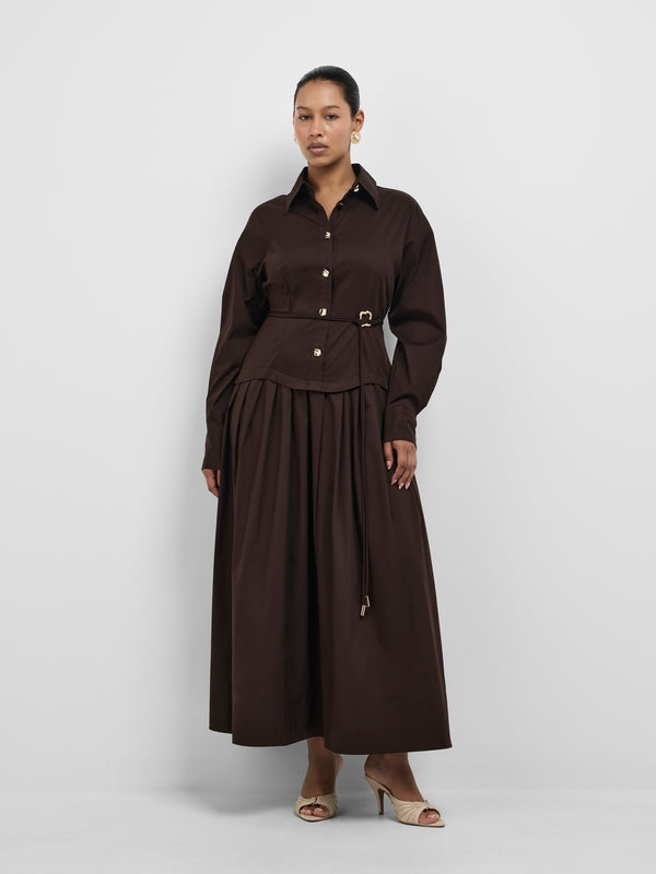 ANESKA MIDI SHIRT DRESS, front view on size 12 model