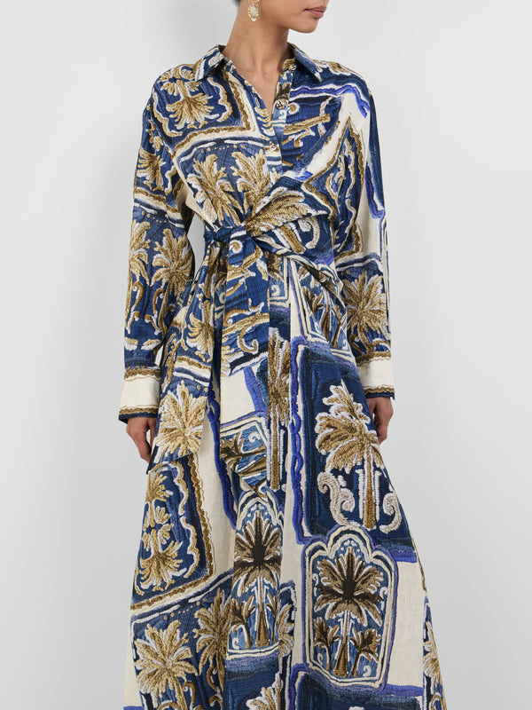 PATCHWORK PALM MIDI DRESS, close-up detail