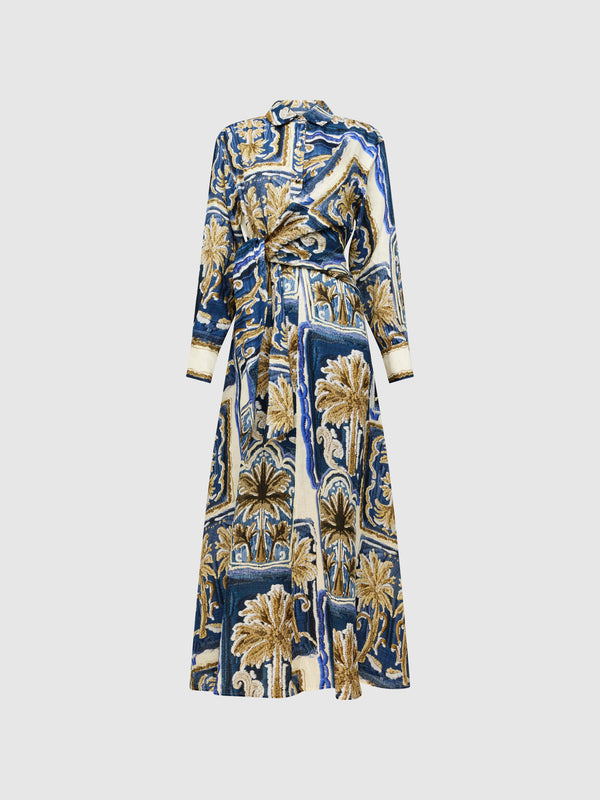 PATCHWORK PALM MIDI DRESS, flat lay