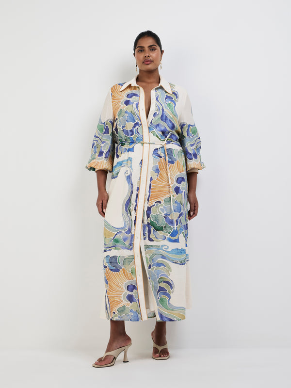 WREN SHIRT DRESS, front view on size 16 model