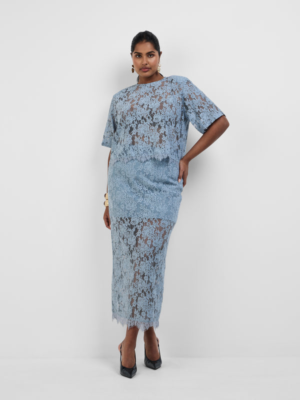 HARLOW MAXI SKIRT, front view on size 16 model
